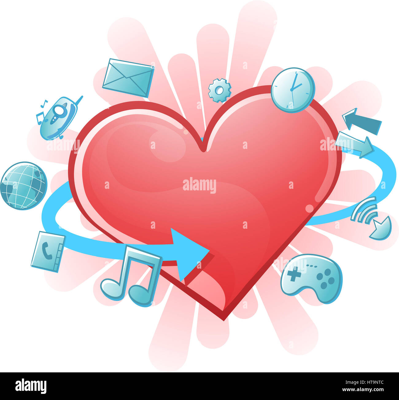 Illustrazione vettoriale di un cuore nella tecnologia era. Foto Stock