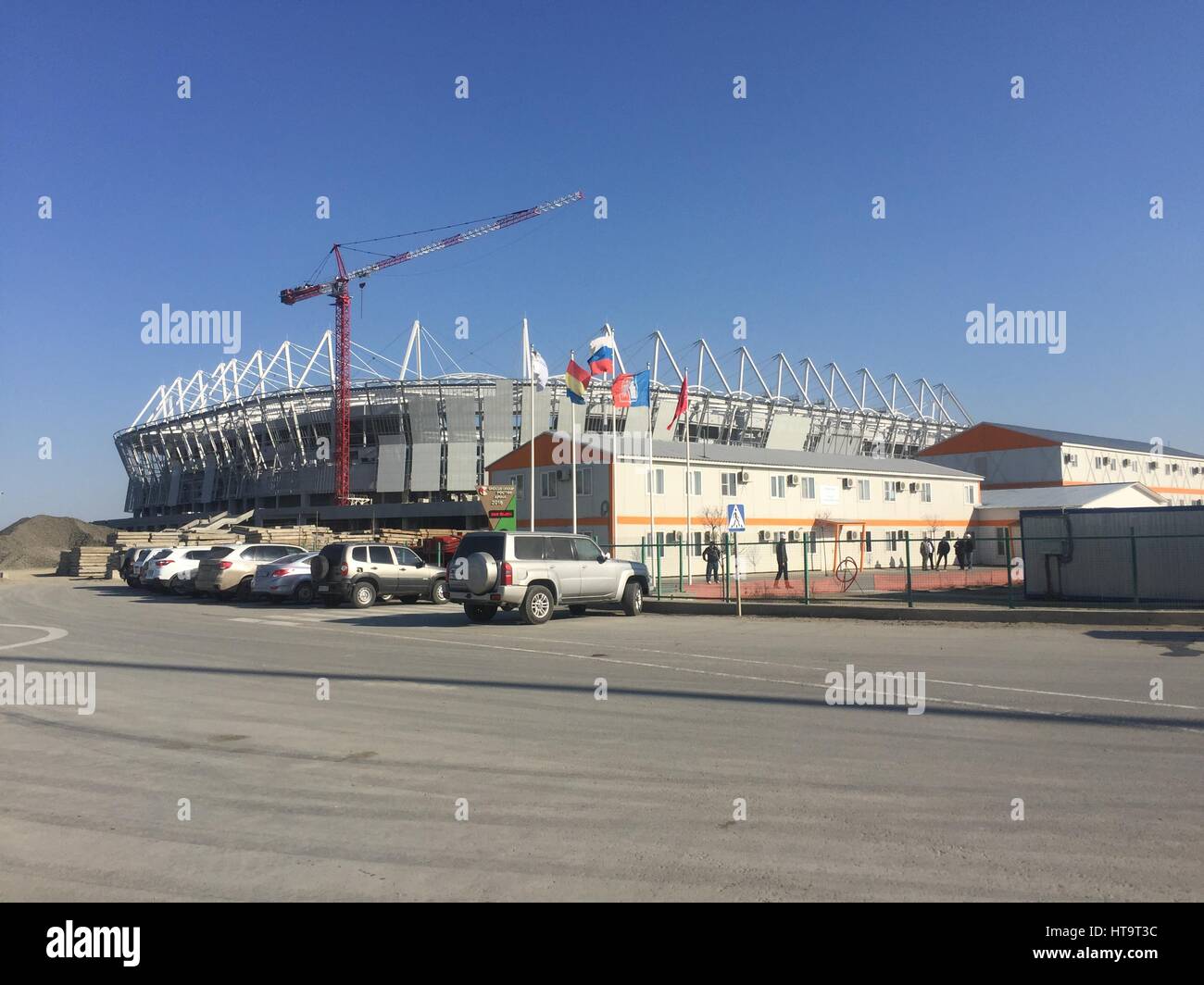 Una vista generale dei Rostòv Arena, che è in fase di costruzione. È uno dei luoghi per il 2018 della Coppa del Mondo FIFA. Sarà anche host FC Rostov della Russian Premier League Foto Stock