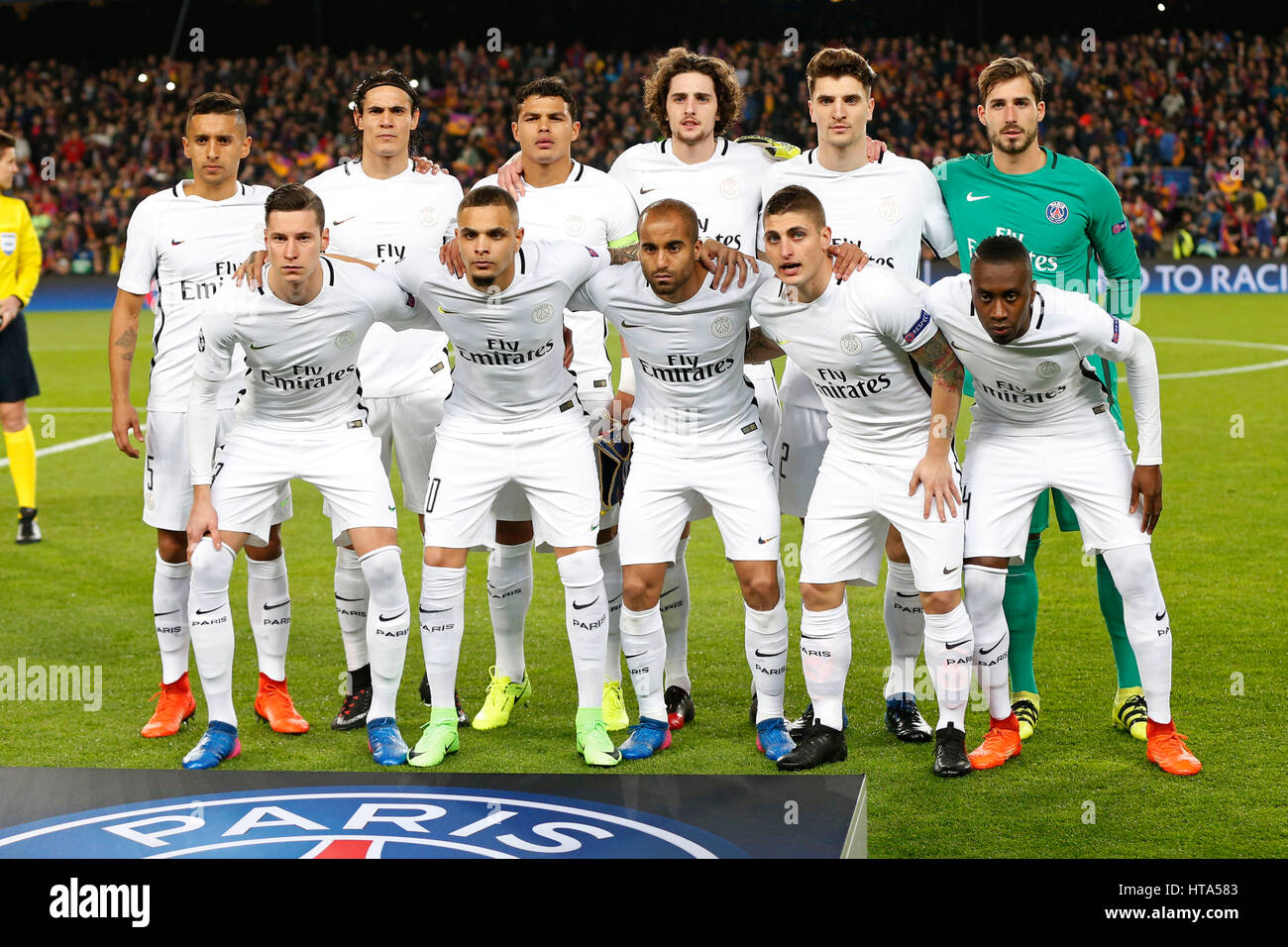 Barcellona, Spagna. 8 Mar, 2017. Paris Saint-Germain team group (PSG), 8 marzo 2017 - Calcetto : UEFA Champions League Round 16 seconda gamba match tra FC Barcelona 6-1 Paris Saint-Germain presso il Camp Nou stadium di Barcellona, Spagna. Credito: D.Nakashima/AFLO/Alamy Live News Foto Stock