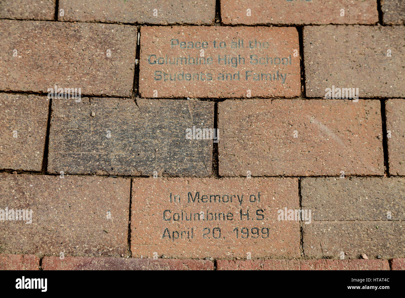 Columbine Memorial mattoni in Colorado Foto Stock