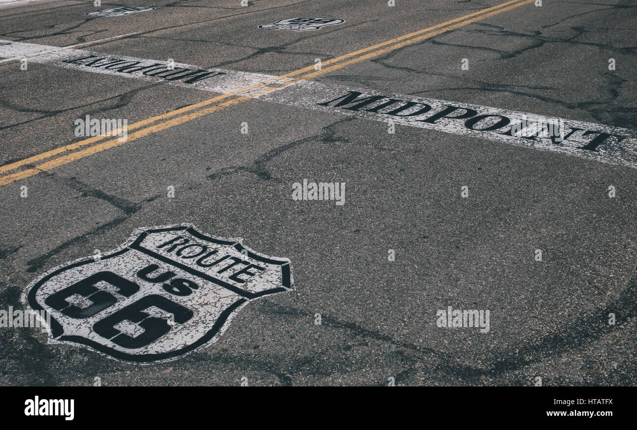 Punto mediano Cafe, Route 66, Adrian, Texas, Stati Uniti d'America Foto Stock