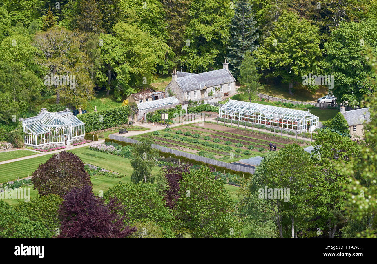 Orto e case di vetro nel castello di Balmoral station wagon, Aberdeenshire, Nord Est Highlands Scozzesi. Foto Stock