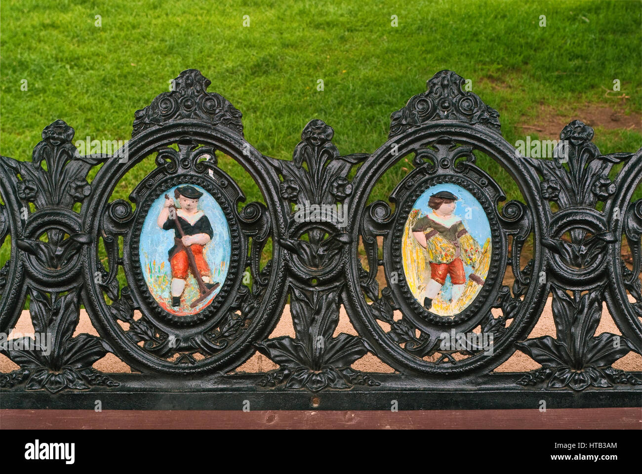 Dipinti in ferro battuto banco a Plaza a Taos, Nuovo Messico, STATI UNITI D'AMERICA Foto Stock