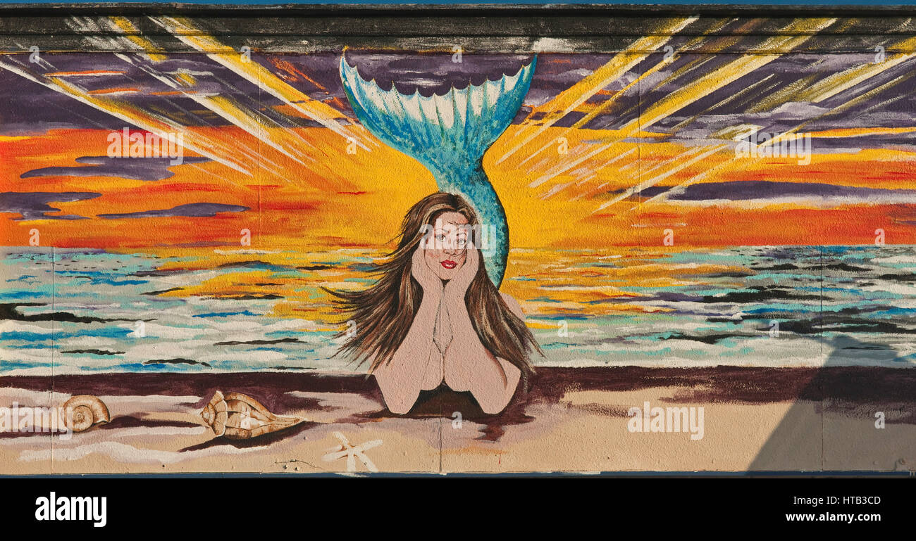 Dipinto sul muro al Sea Breeze Bar sul Seawall Boulevard di fronte al mare in Galveston, Texas Foto Stock