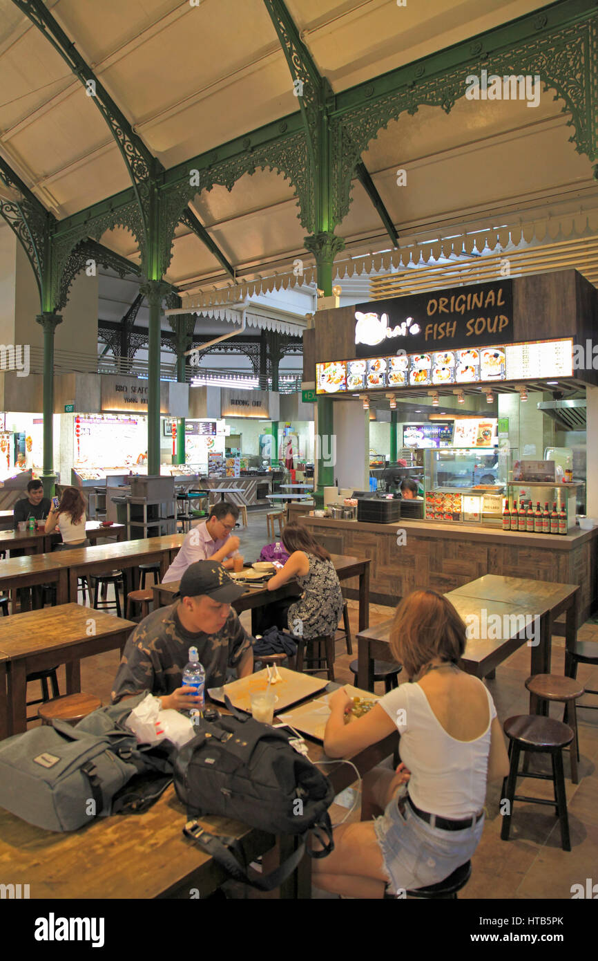 Singapore, Lau Pa Sat, food court, ristoranti, persone Foto Stock