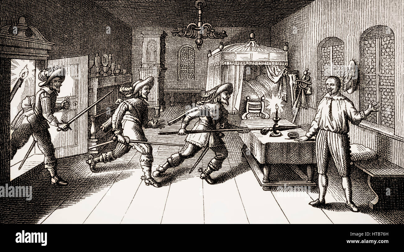 Uccisione di Albrecht von Wallenstein, 1583 - 1634, comandante delle forze imperiali nella Guerra dei Trent'anni Foto Stock