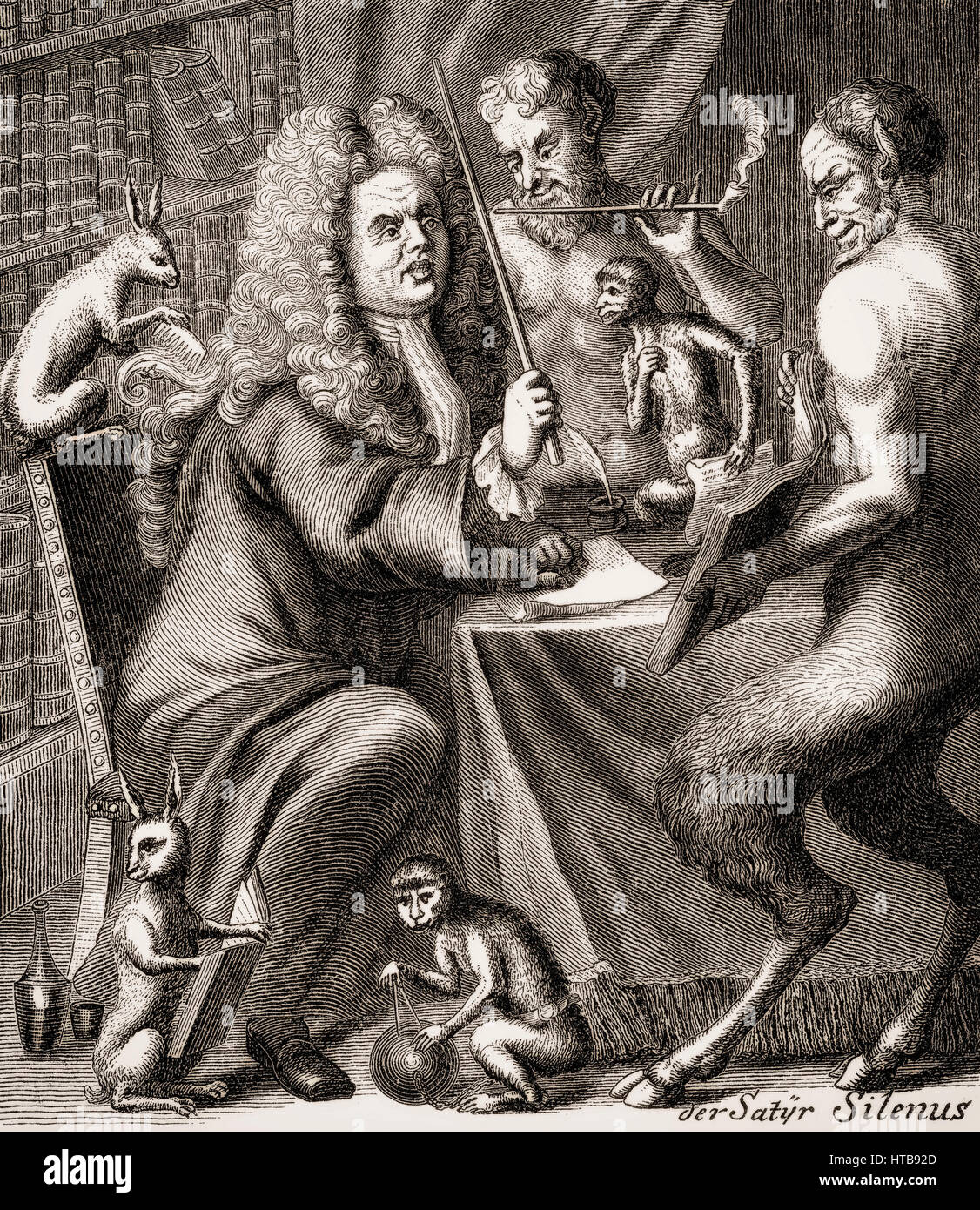 Ritratto satirico di Giacobbe Paolo Freiherr von Gundling, 1673-1731, un studioso tedesco, cabinet di tabacco, di Federico Guglielmo I Foto Stock