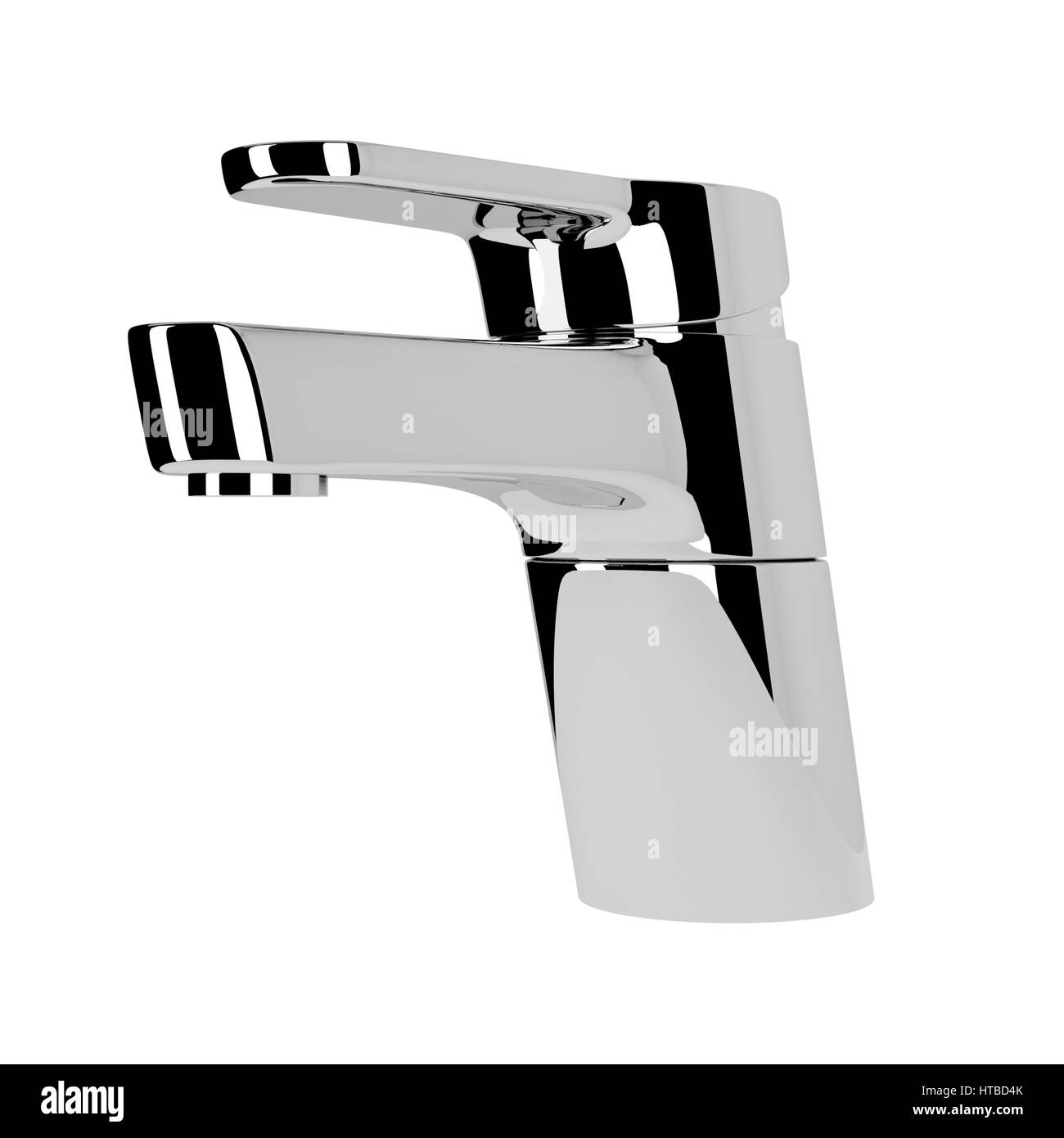 Rubinetto acqua isolati su sfondo bianco. Realistiche in 3D'illustrazione. Chrome la cucina o il bagno lavandino. Foto Stock