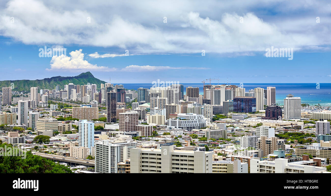 Diamond Head di Waikiki Hawaii Honolulu skyline della città Foto Stock