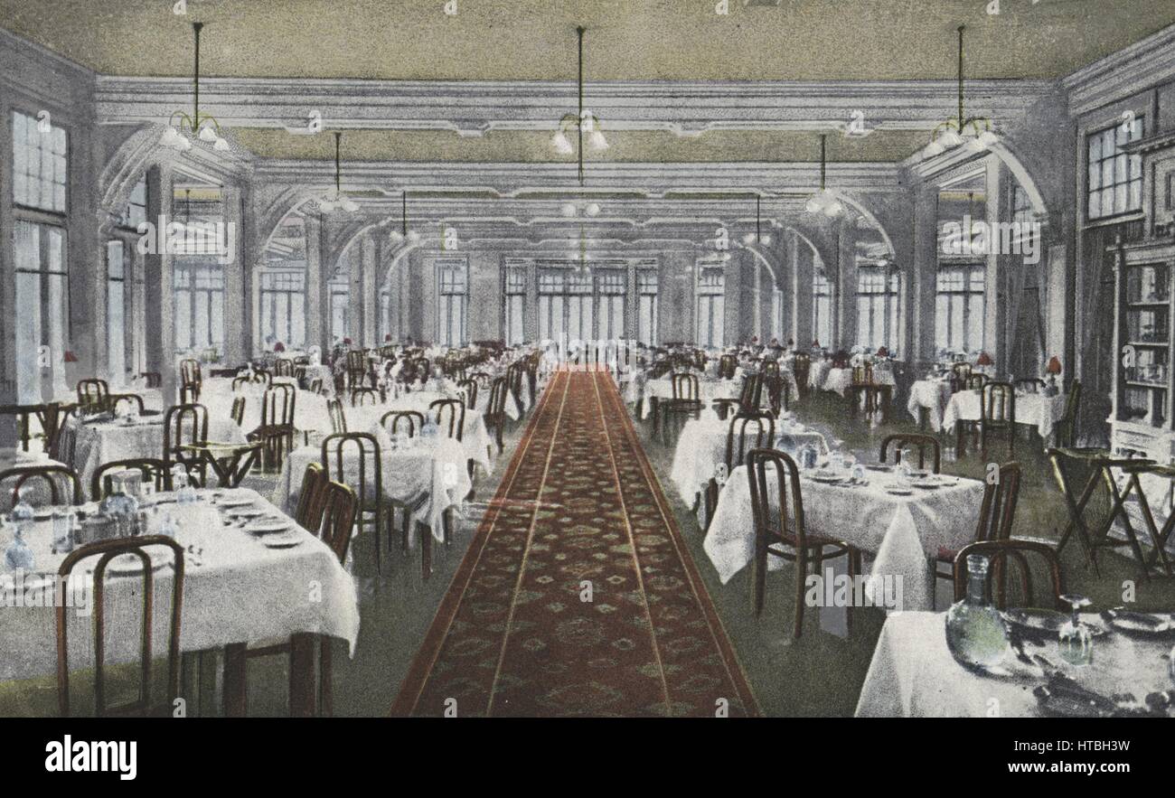 Cartolina di sala da pranzo presso il Griswold Nuovo Hotel Londra, Connecticut, 1914. Dalla Biblioteca Pubblica di New York. Foto Stock