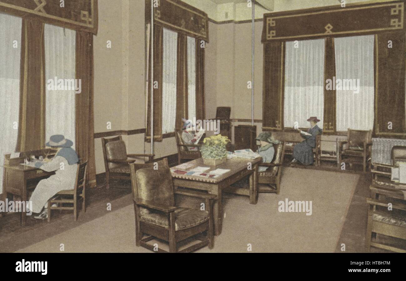 Cartolina di visitatori " sala da ricevimento presso il National Cash Register Azienda, Dayton, Ohio, 1914. Dalla Biblioteca Pubblica di New York. Foto Stock