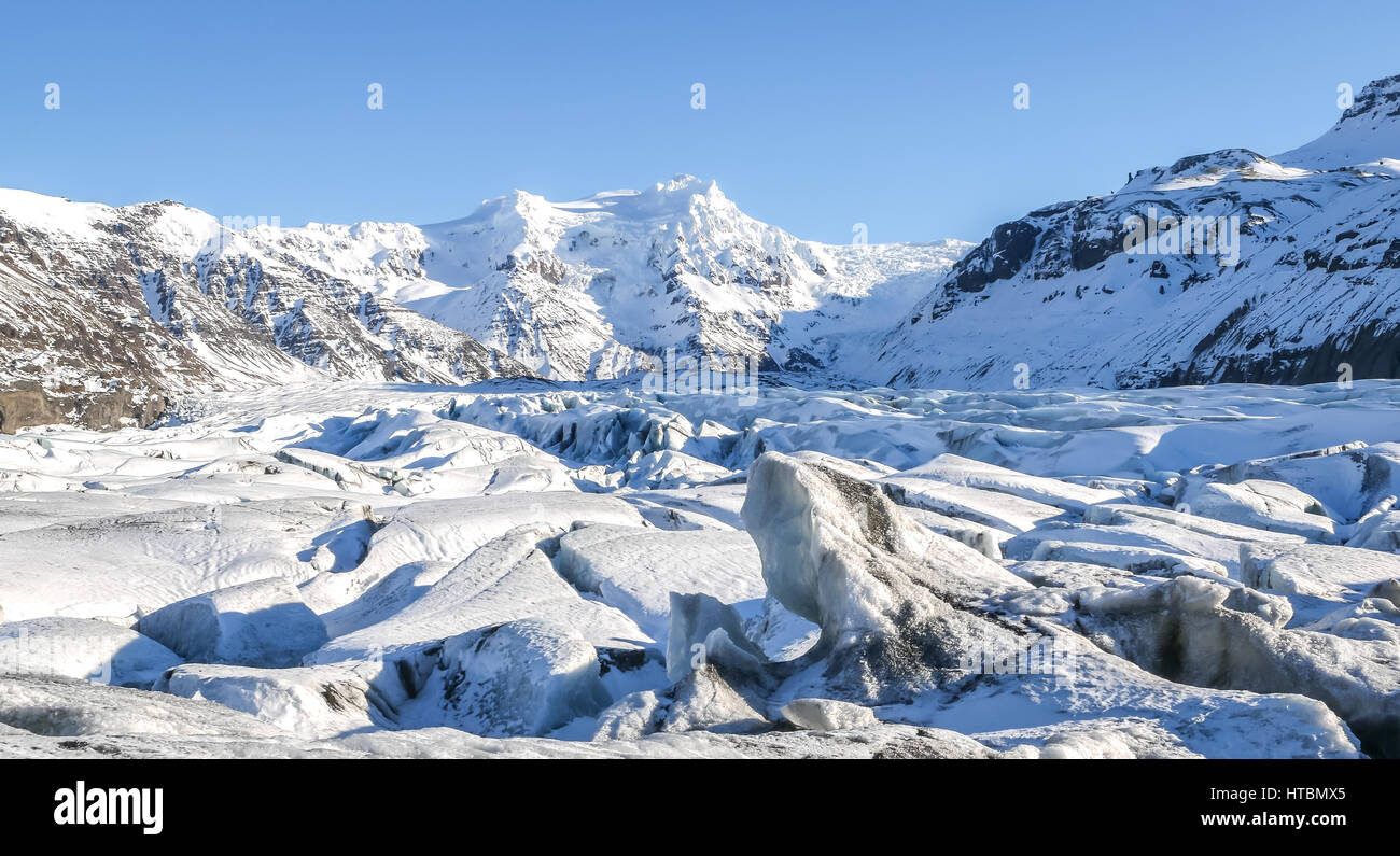 Close up Svinafellsjokulsvegur lingua del massiccio ghiacciaio Vatnajökull, Skaftatell National Park, Islanda Foto Stock