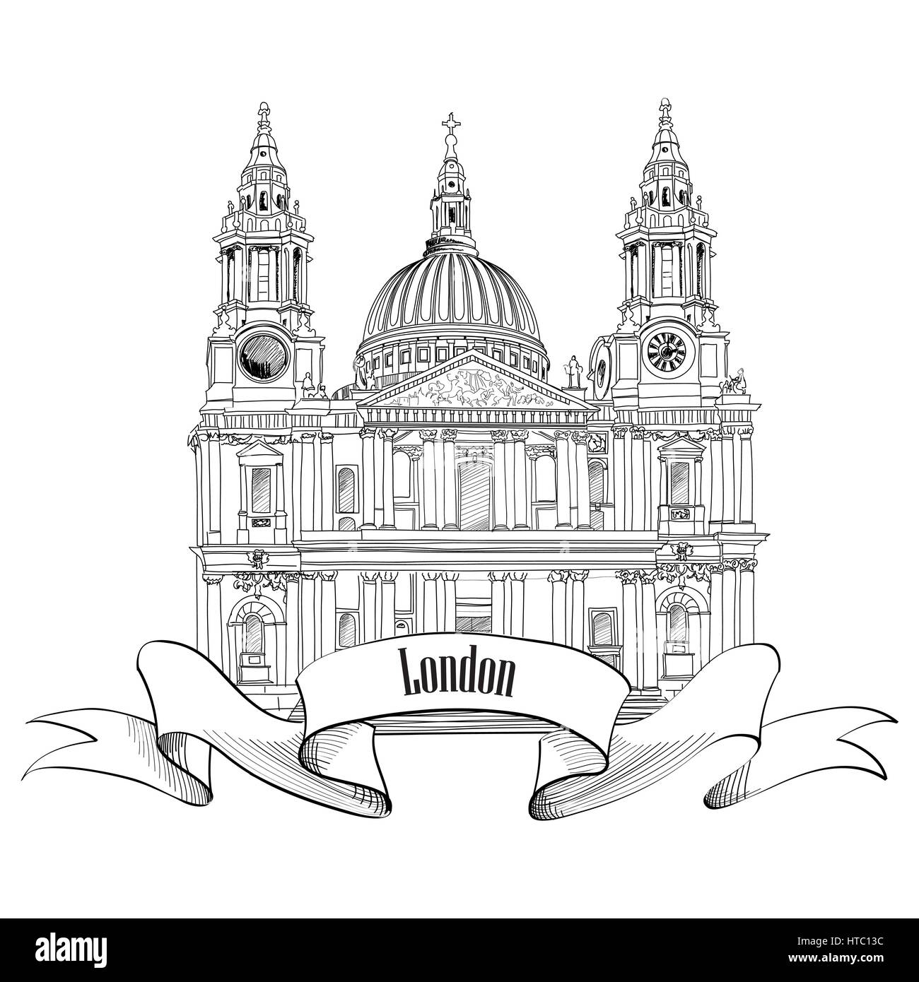 San Paolo, la cattedrale, Londra, Regno Unito. disegnati a mano. illustrazione vettoriale sfondo vintage. Illustrazione Vettoriale