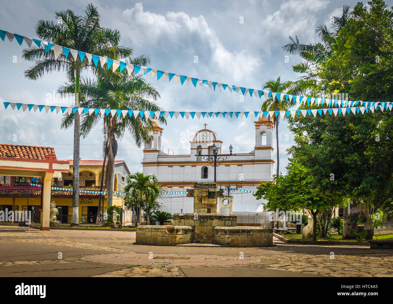 La piazza principale di Copan Ruinas City, Honduras Foto Stock
