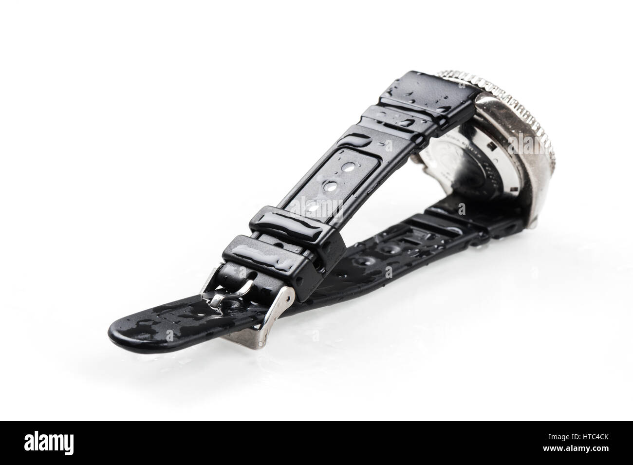 Nero in gomma watch band cinturino per orologio subacqueo Foto Stock