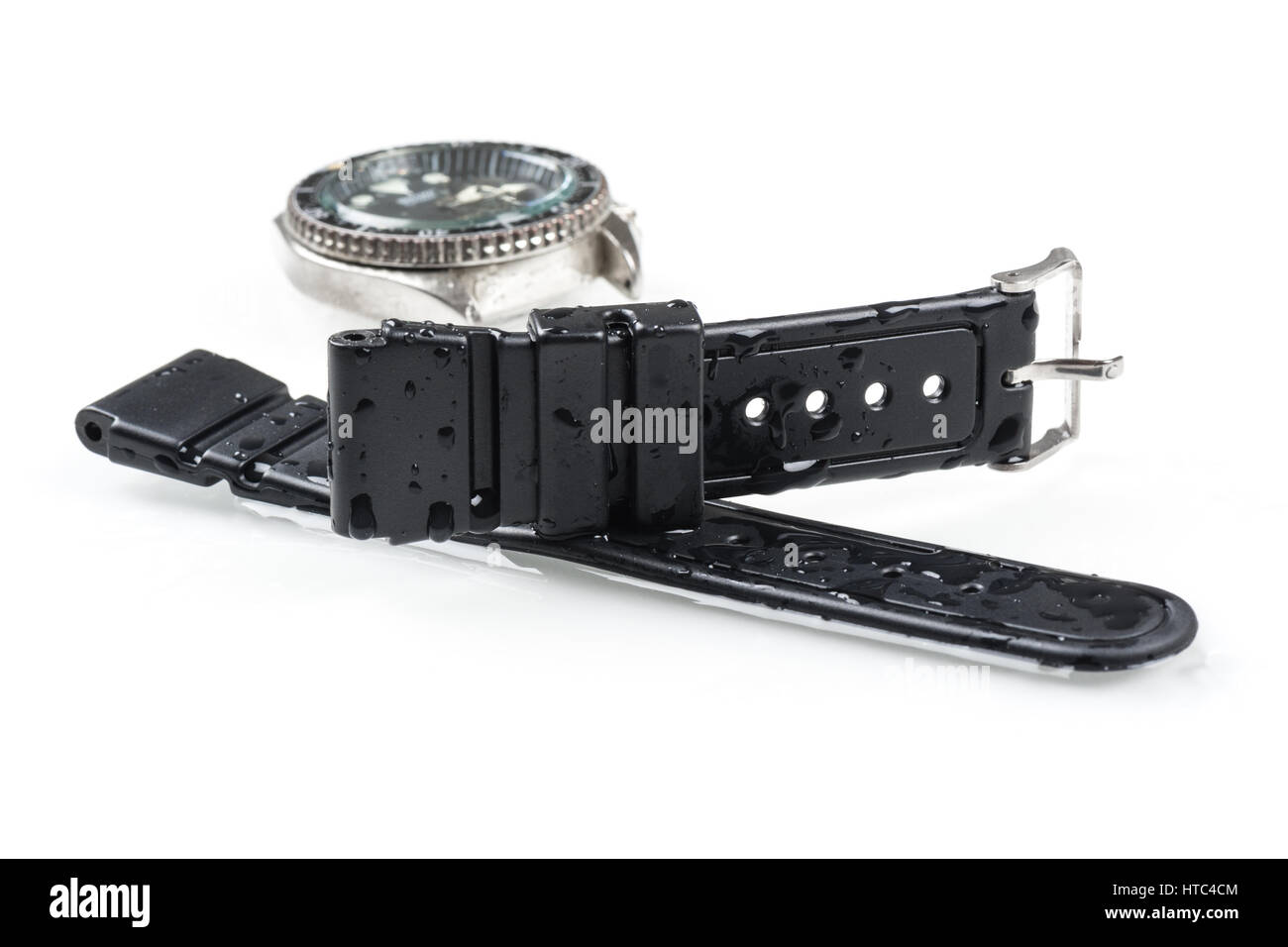 Nero in gomma watch band cinturino per orologio subacqueo Foto Stock