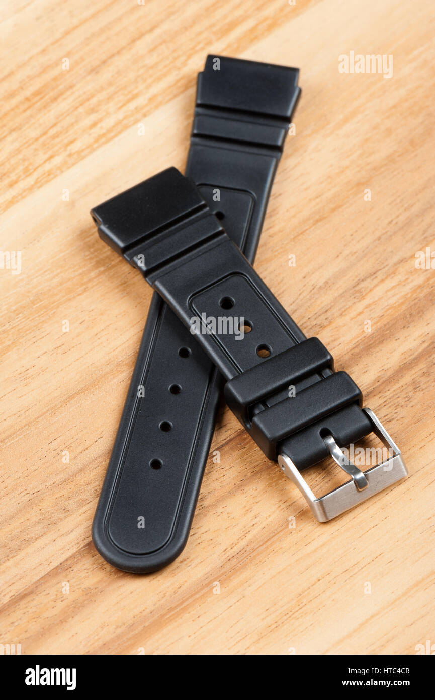 Nero in gomma watch band cinturino per orologio subacqueo Foto Stock