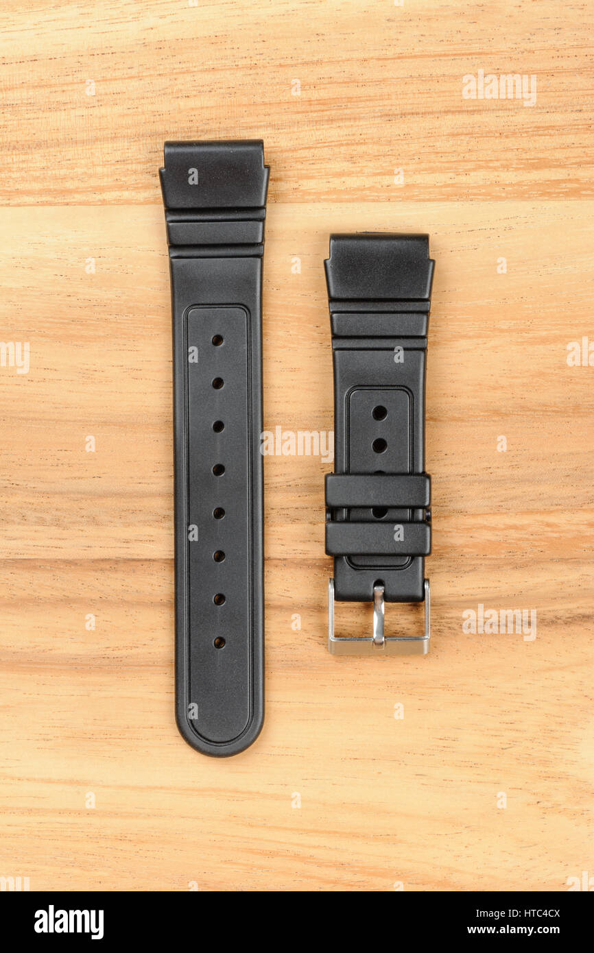 Nero in gomma watch band cinturino per orologio subacqueo Foto Stock