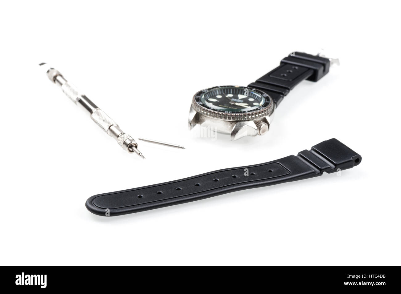 Nero in gomma watch band cinturino per orologio subacqueo Foto Stock