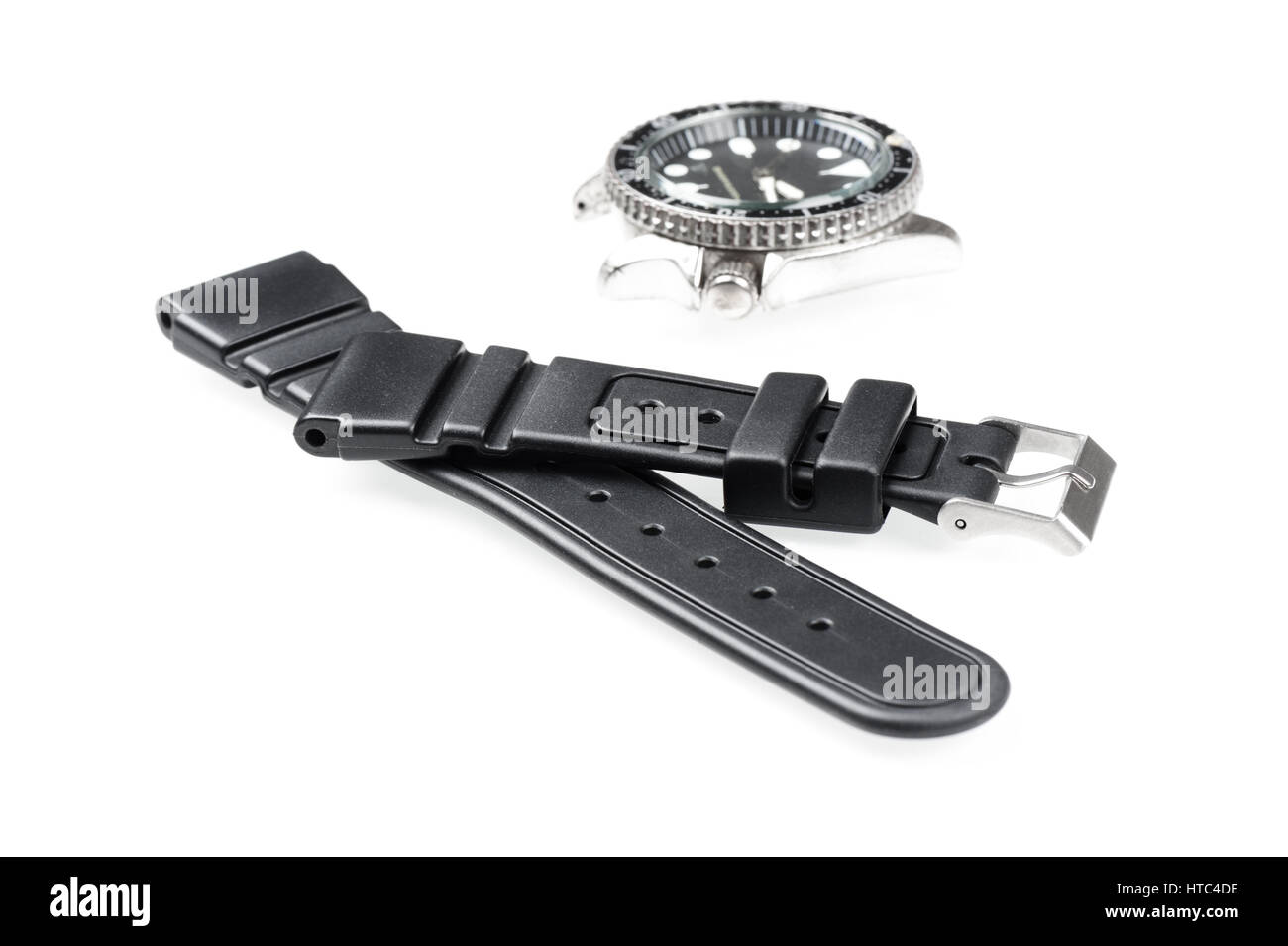 Nero in gomma watch band cinturino per orologio subacqueo Foto Stock