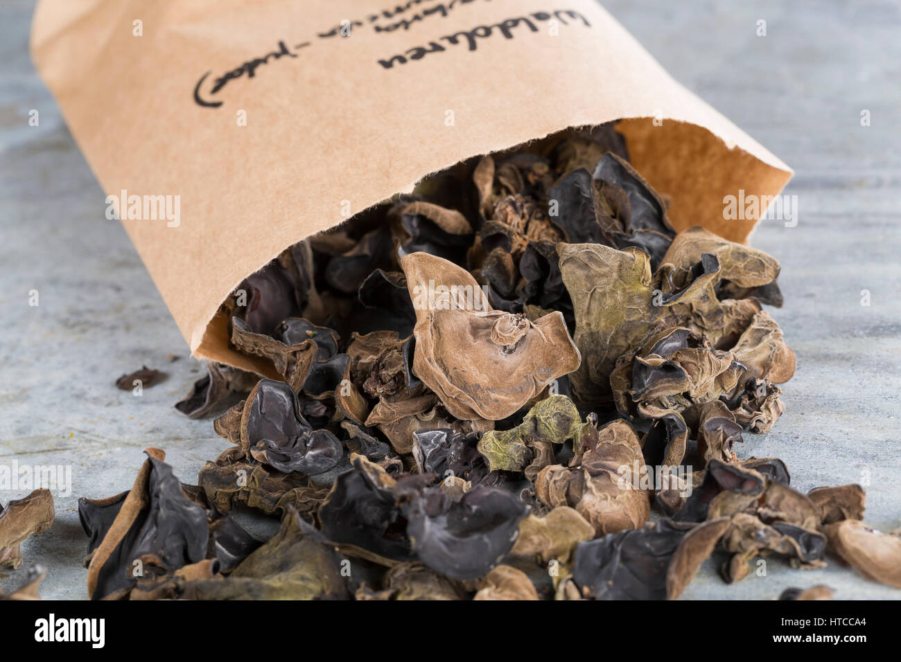 Judasohr, Judasohren getrocknet, getrocknete Pilze, Trockenpilz, Trockenpilze, Dörrpilze, Dörrpilz, Ohrlappenpilz, Holunderschwamm, Judas-Ohr, Ohrlapp Foto Stock