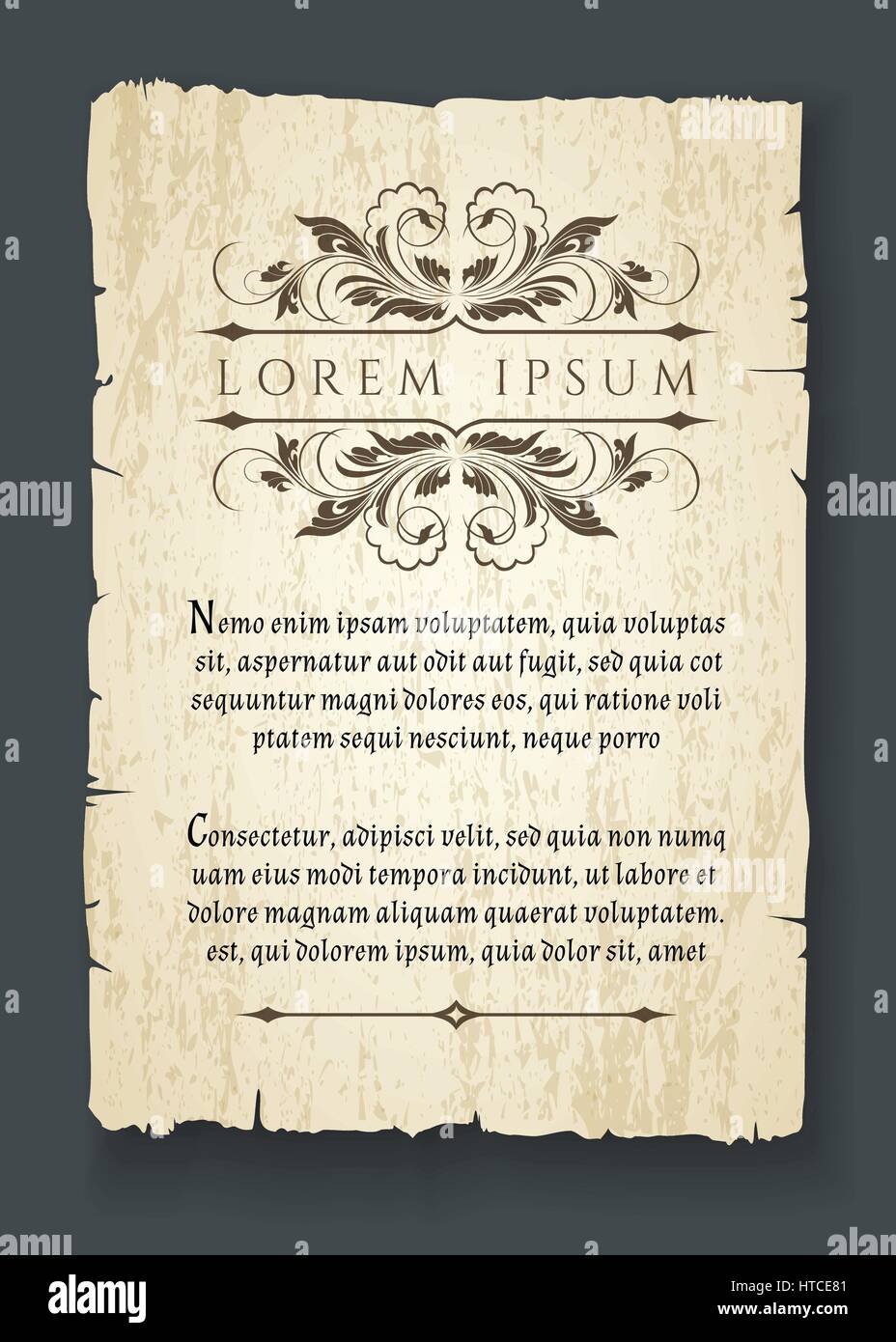 Il vecchio foglio di carta con vintage elemements decorativo su sfondo scuro. Illustrazione Vettoriale. Illustrazione Vettoriale