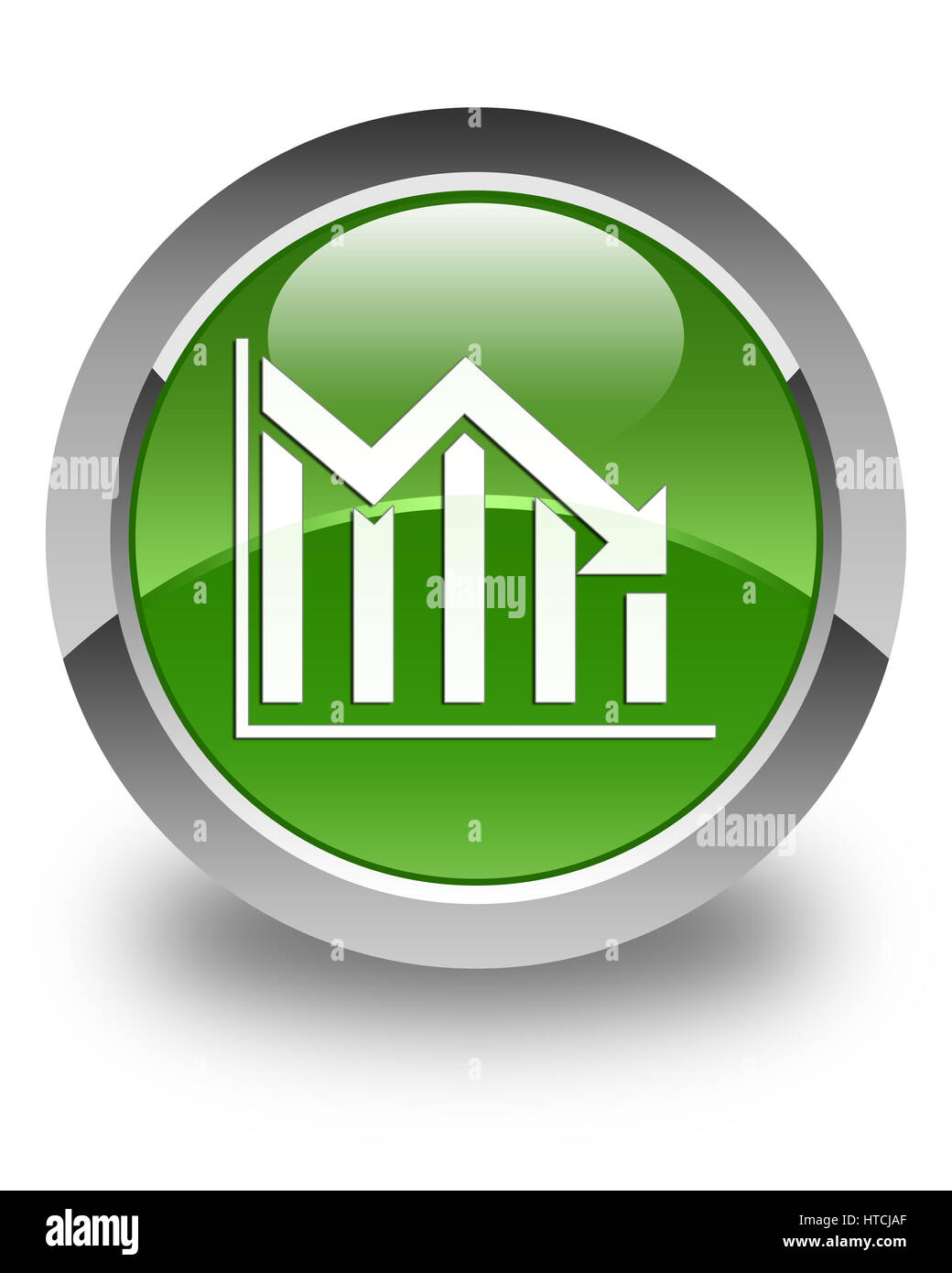 Statistiche icona giù isolato sul morbido lucido verde pulsante rotondo illustrazione astratta Foto Stock