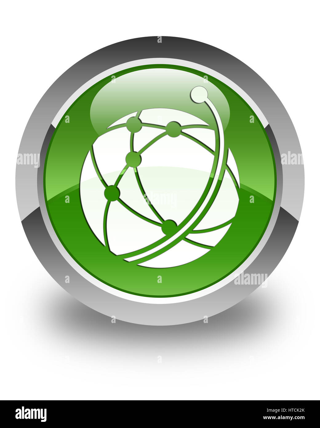 Global icona di rete isolato sul morbido lucido verde pulsante rotondo illustrazione astratta Foto Stock