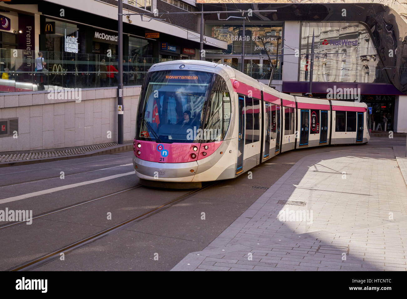 Urbos 3 tram in Stephenson St Birmingham West Midlands England Regno Unito Foto Stock