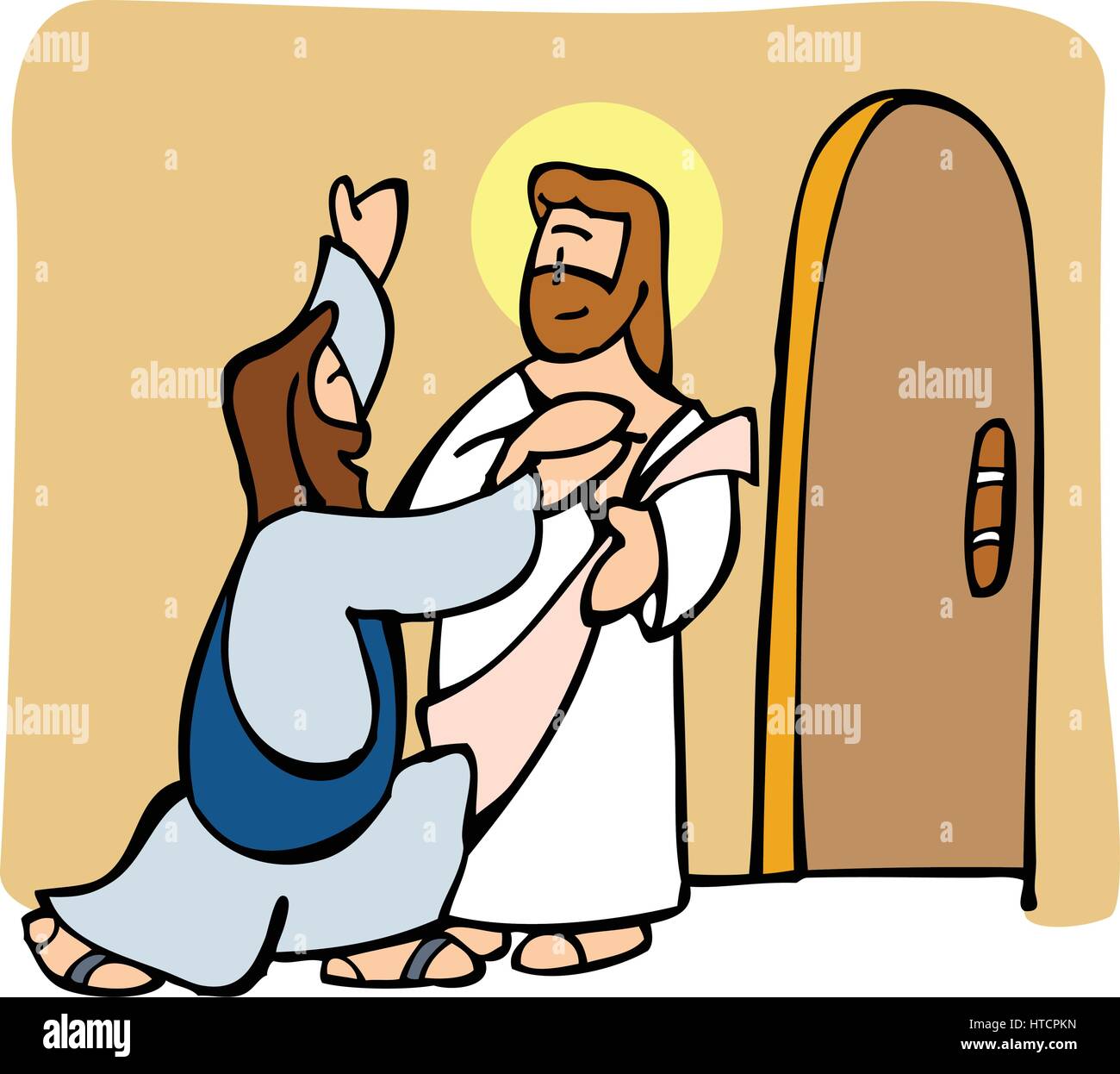 Tommaso apostolo infine crede in Gesù la risurrezione dopo aver visto lui e toccando le sue ferite. Illustrazione Vettoriale