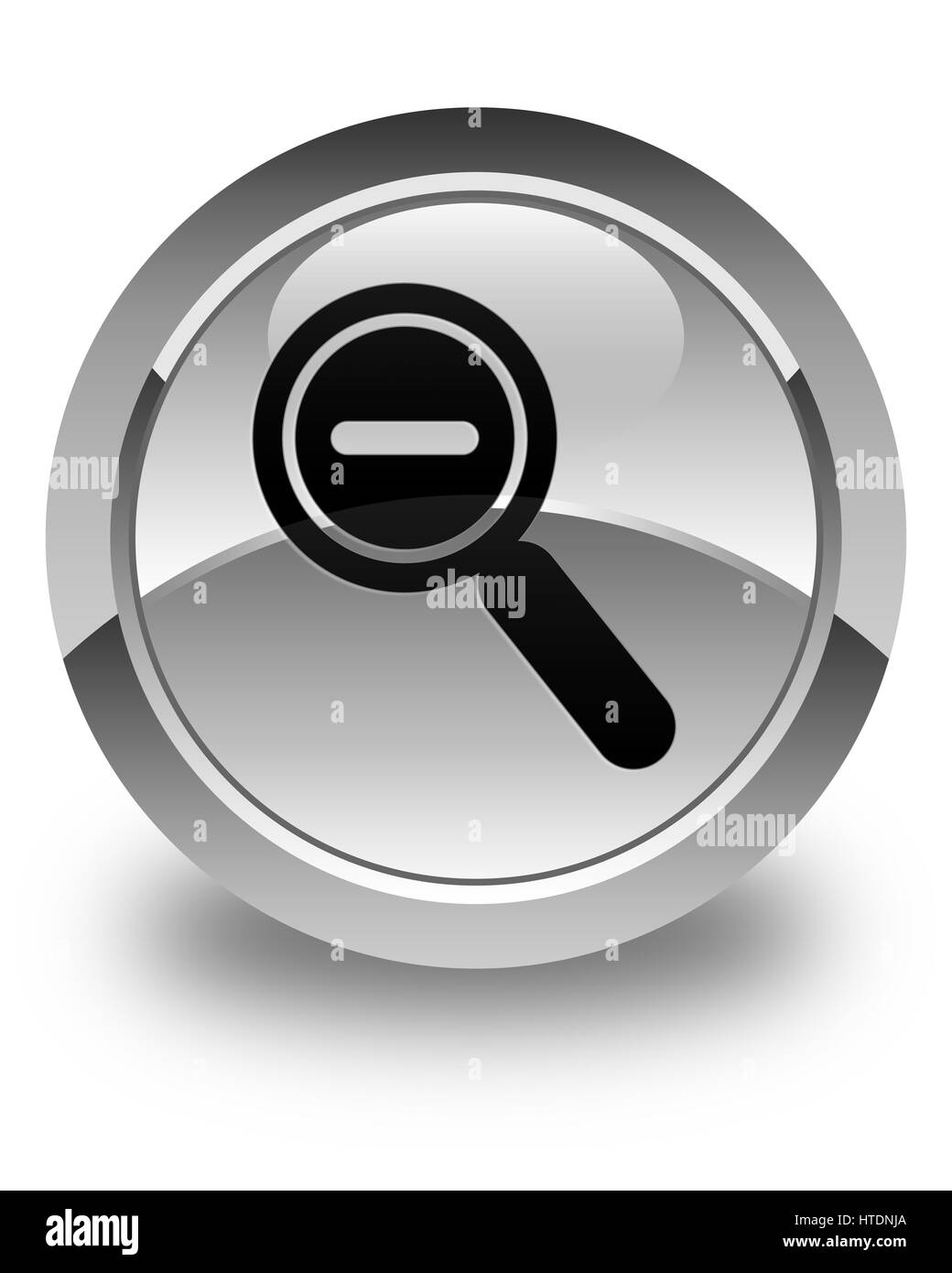 Icona Zoom indietro isolato su bianco lucido pulsante rotondo illustrazione astratta Foto Stock