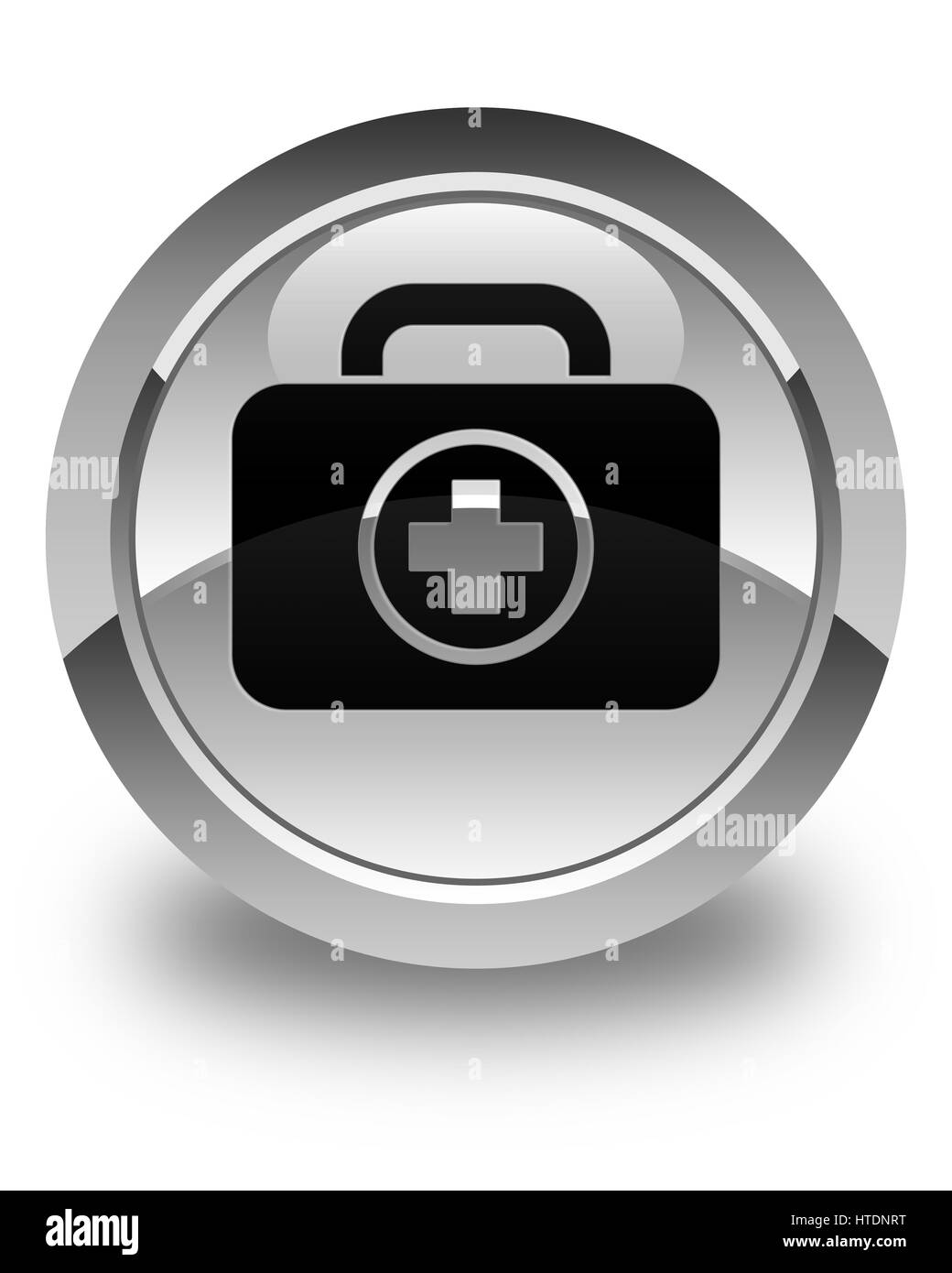 Kit di primo soccorso icona isolato su bianco lucido pulsante rotondo illustrazione astratta Foto Stock