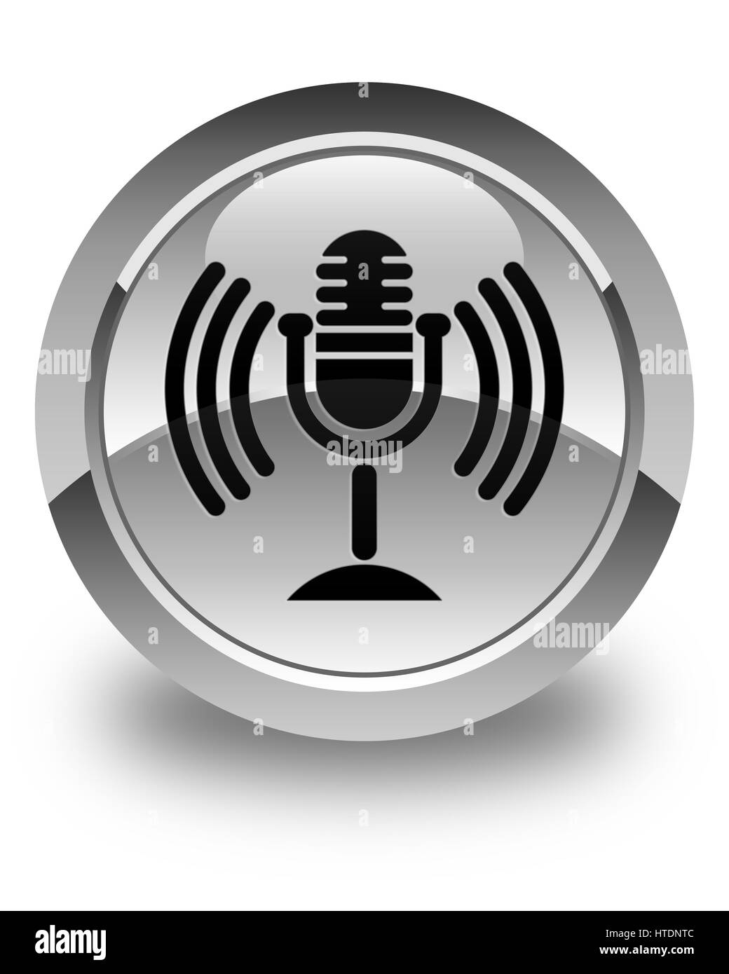 Icona microfono isolato su bianco lucido pulsante rotondo illustrazione astratta Foto Stock