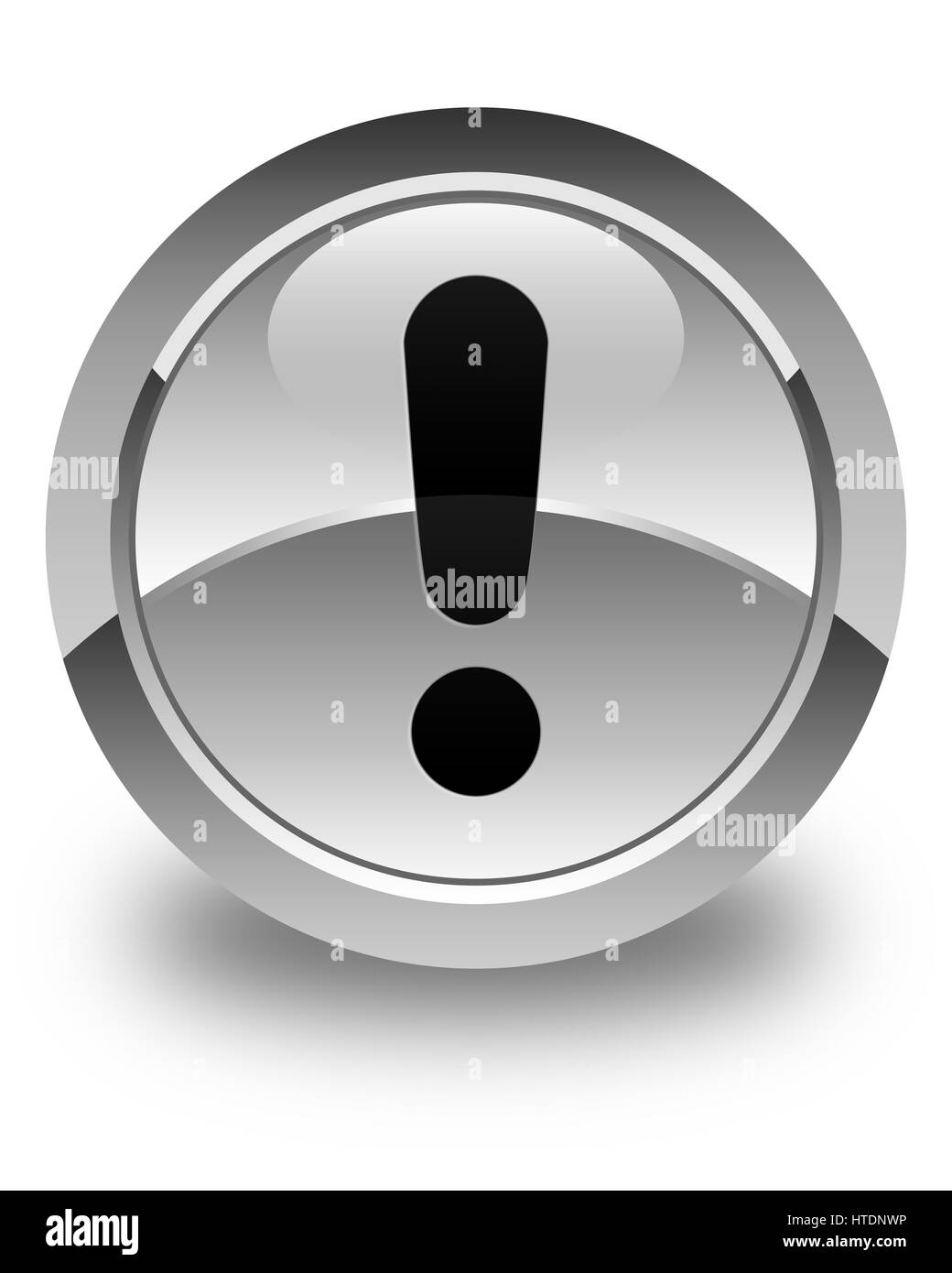 Icona a forma di punto esclamativo isolato su bianco lucido pulsante rotondo illustrazione astratta Foto Stock