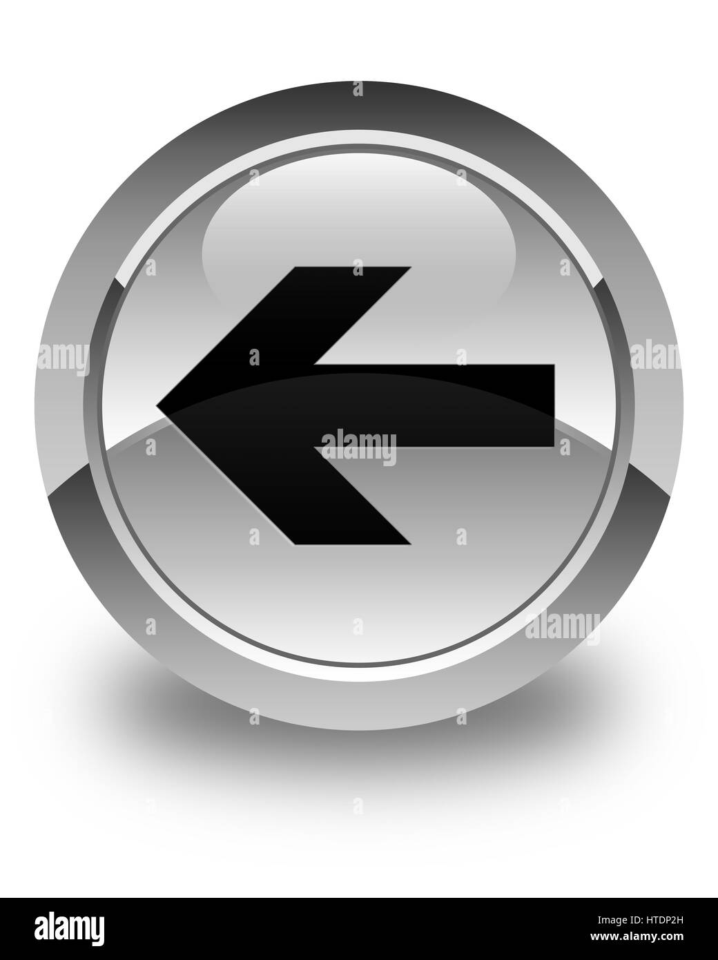 Icona freccia indietro isolato su bianco lucido pulsante rotondo illustrazione astratta Foto Stock