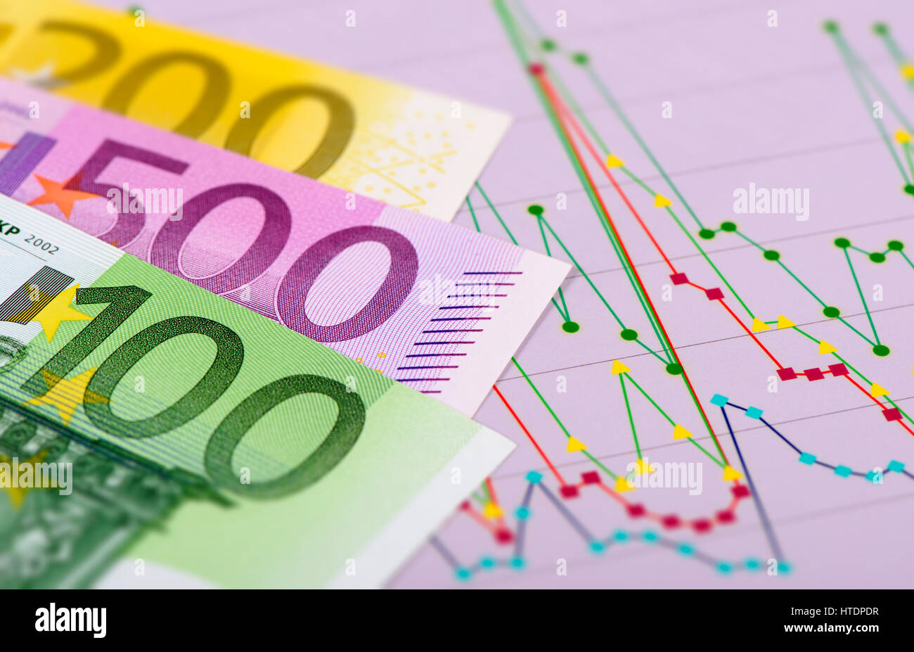 Il grafico mostra il successo sul mercato di scambio con le banconote in euro Foto Stock
