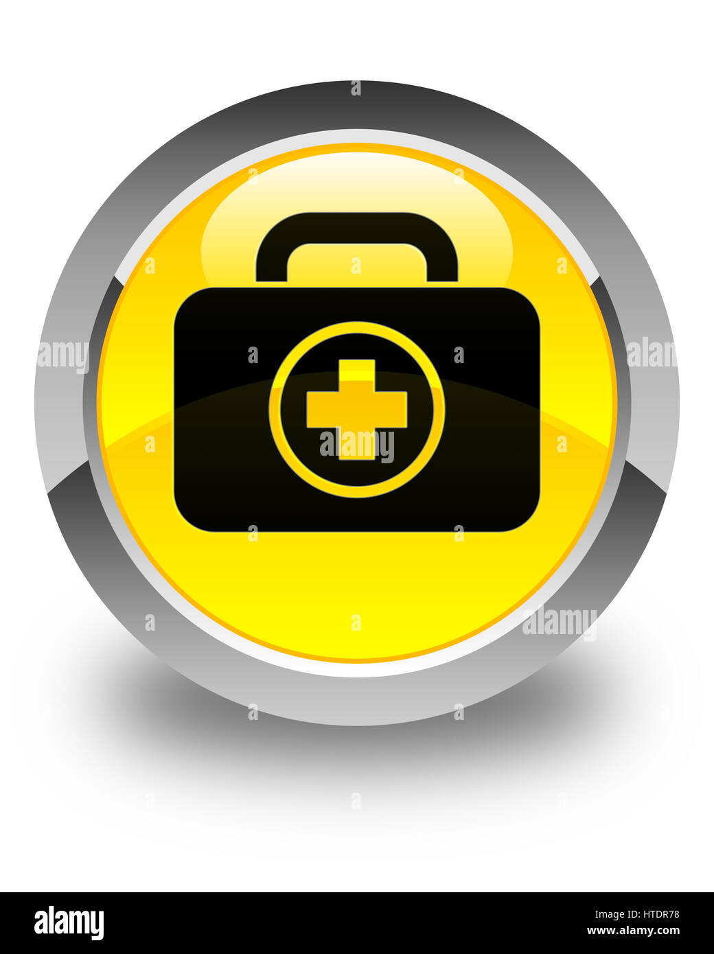 Kit di primo soccorso icona isolate su giallo lucido pulsante rotondo illustrazione astratta Foto Stock