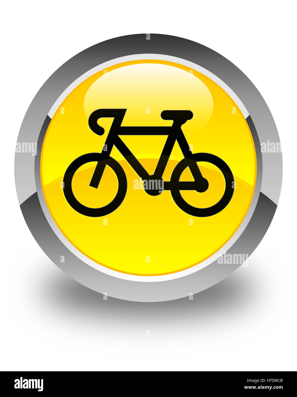 Icona di bicicletta isolate su giallo lucido pulsante rotondo illustrazione astratta Foto Stock