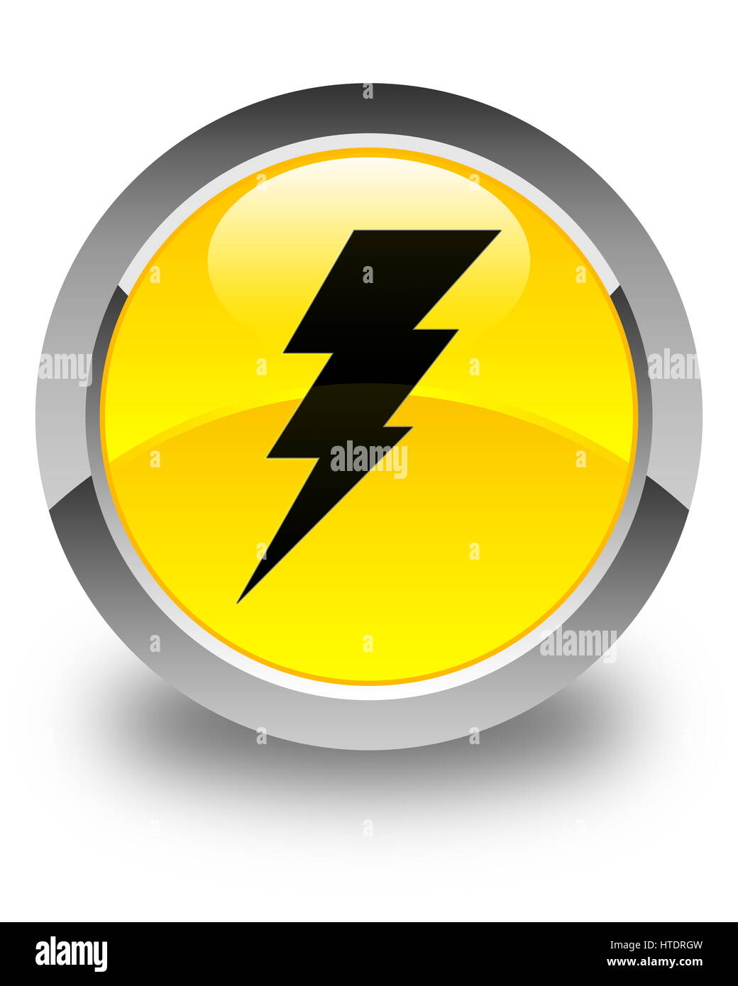 Icona di elettricità isolate su giallo lucido pulsante rotondo illustrazione astratta Foto Stock