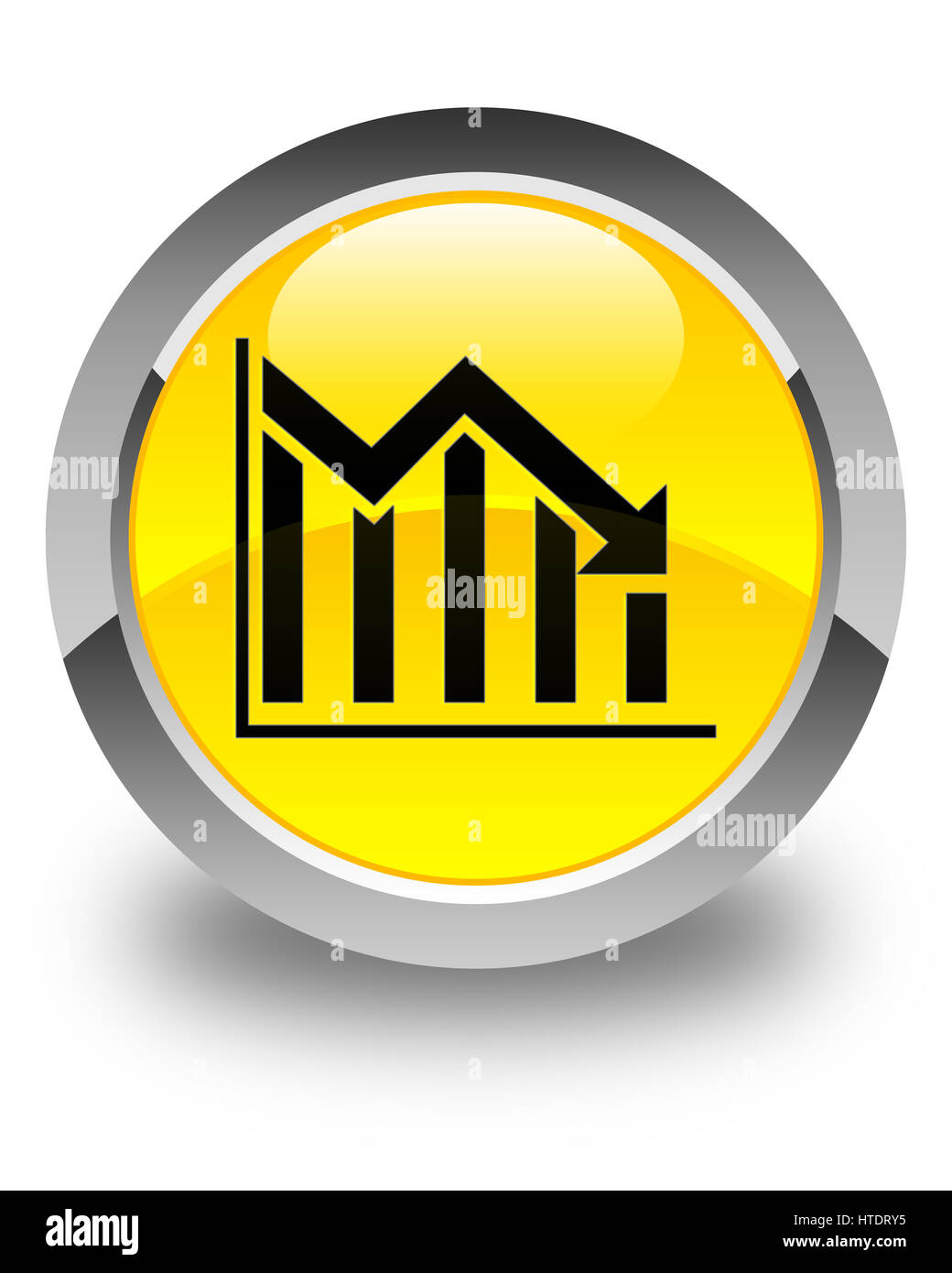 Statistiche icona giù isolate su giallo lucido pulsante rotondo illustrazione astratta Foto Stock