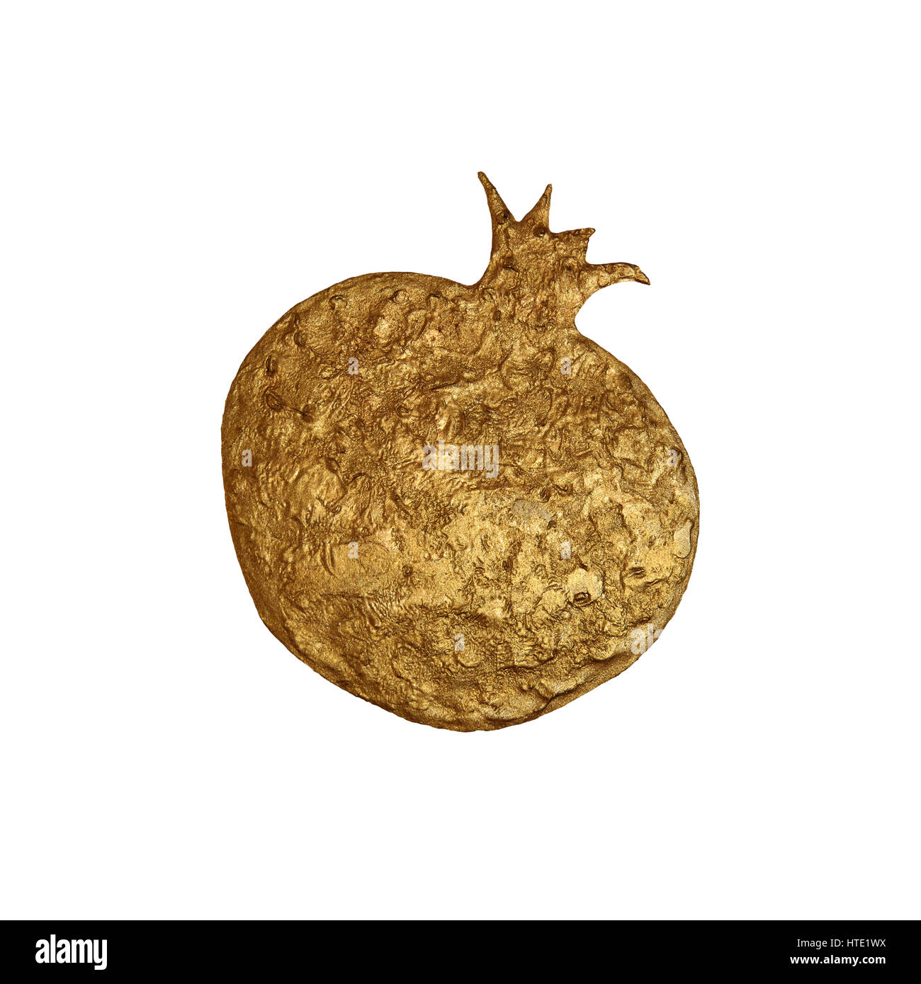 Oro astratto illustrazione di melograno. Dipinto a mano con motivi floreali elemento alimentare su sfondo bianco. Foto Stock