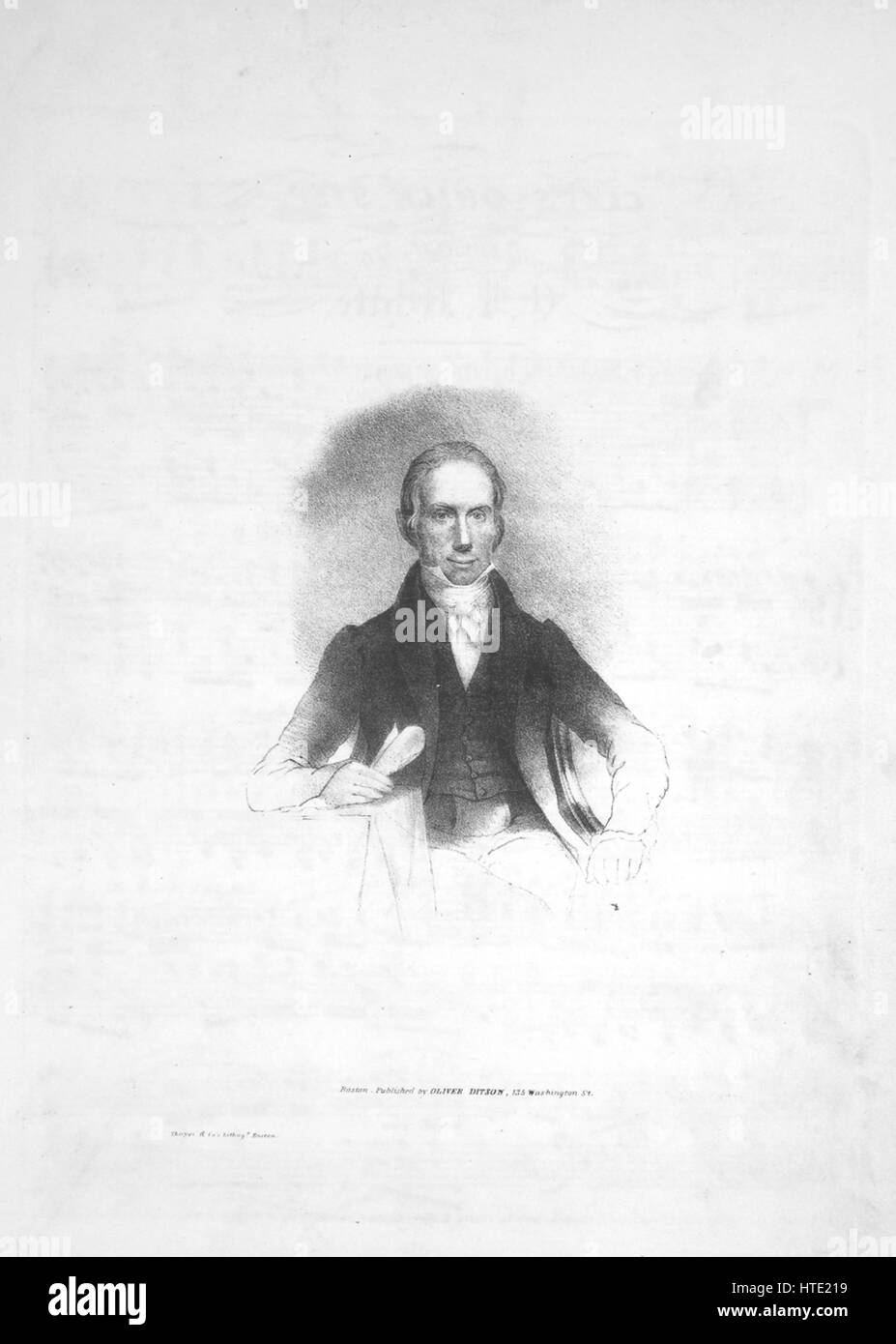 Foglio di musica immagine copertina della canzone "Creta Passaggio rapido da un preferito francese Air', con paternitã originale lettura delle note "disposti da EJ Bianco", Stati Uniti, 1842. L'editore è elencato come 'Oliver Ditson, No.115 Washington St.', la forma della composizione è 'sectional', la strumentazione è 'piano', la prima riga indica 'Nessuno', e l'illustrazione artista è elencato come 'Thayer and Co. Lithogy. Boston'. Foto Stock