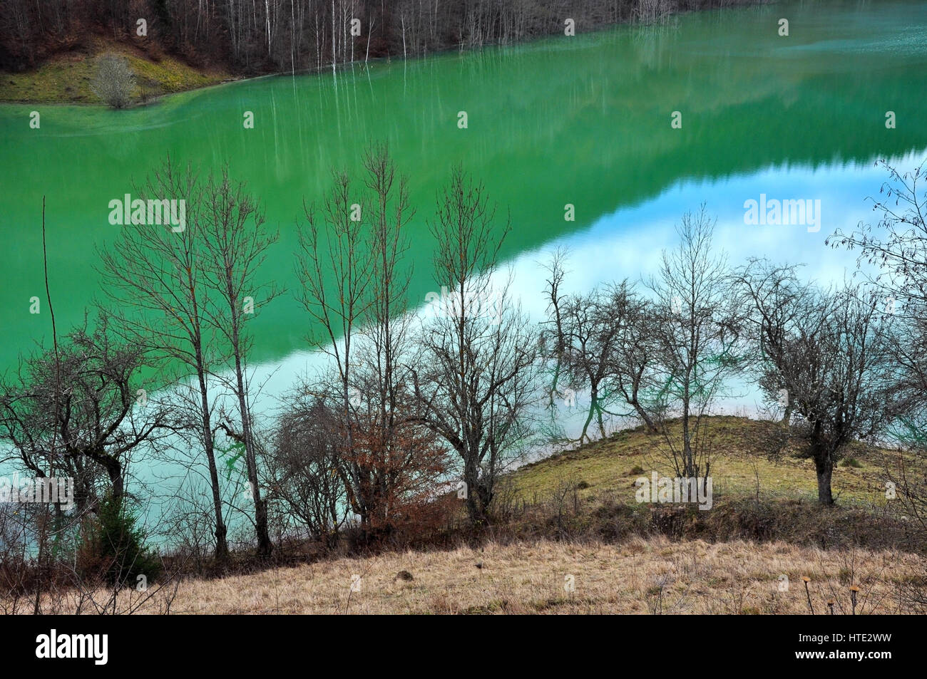 Contaminato acqua di lago. Geamana Rosia Montana, Romania Foto Stock