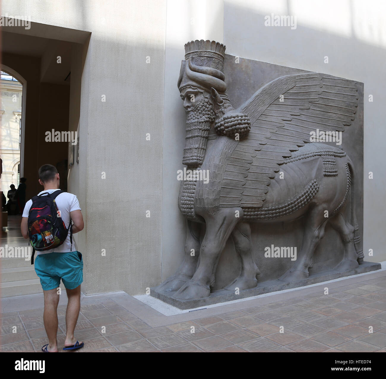 Lamassu dal palazzo di Sargon II Gli Assiri. 721-705 A.C. Khorsabad Palace. Il museo del Louvre. Parigi. La Francia. Foto Stock