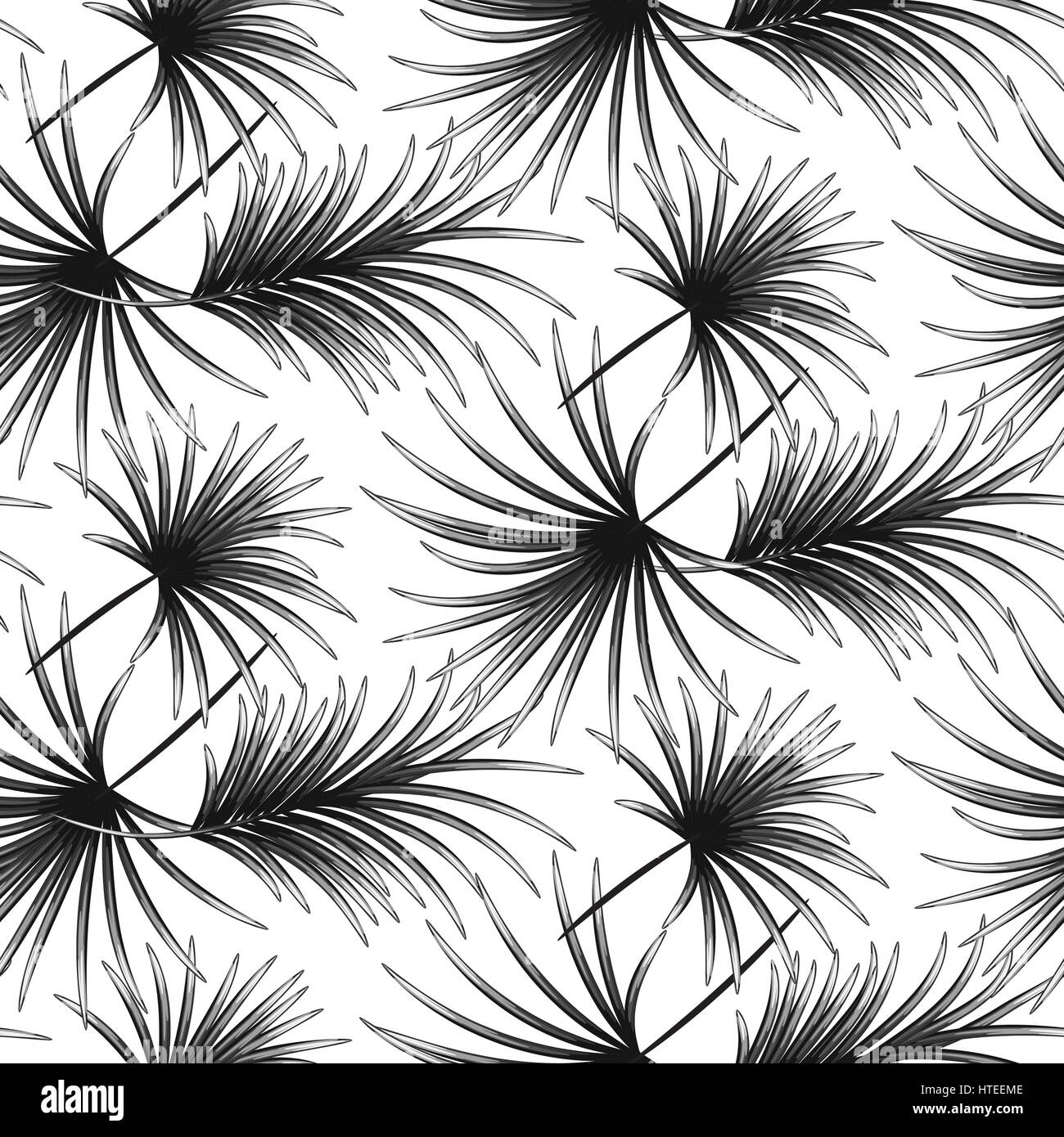 Scala di grigi foglie di palmo seamless disegno vettoriale. Illustrazione Vettoriale