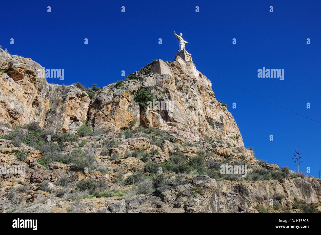 Statua di Cristo. Castillo de Monteagudo,castello medievale, Murcia, Spagna. Foto Stock