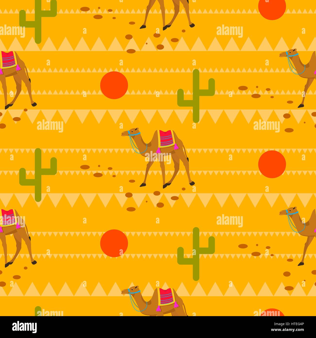Deserto cammelli nelle sabbie seamless pattern. Illustrazione Vettoriale