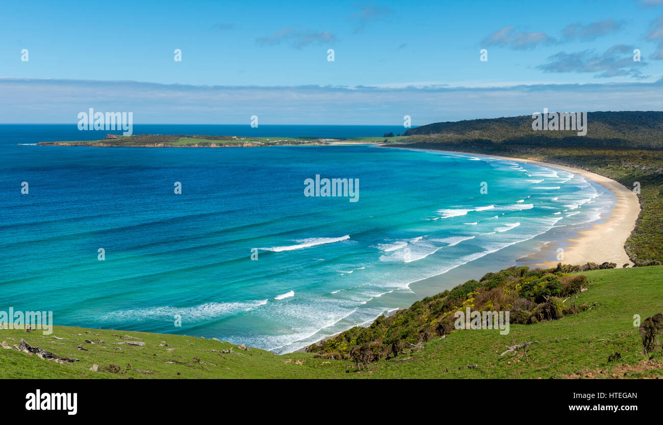 Lookout, Firenze Hill Lookout, spiaggia Tautuku Bay, il Catlins, Regione del Southland, Southland, Nuova Zelanda Foto Stock