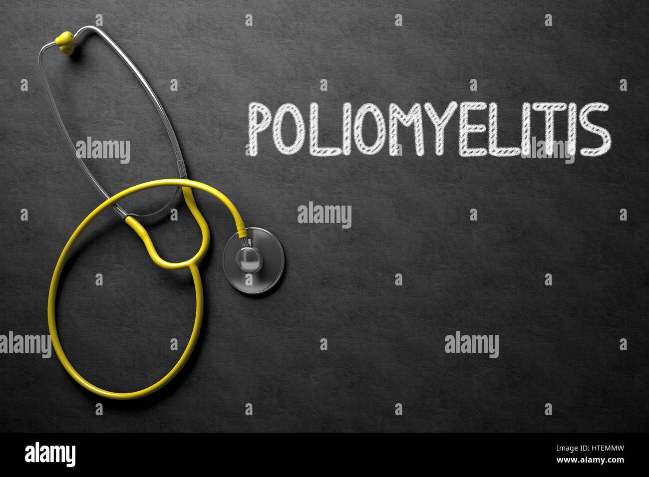Concetto medico: la poliomielite - concetto medico sulla lavagna. Concetto medico: la poliomielite - lavagna nera con la mano il testo disegnato e urlare Foto Stock