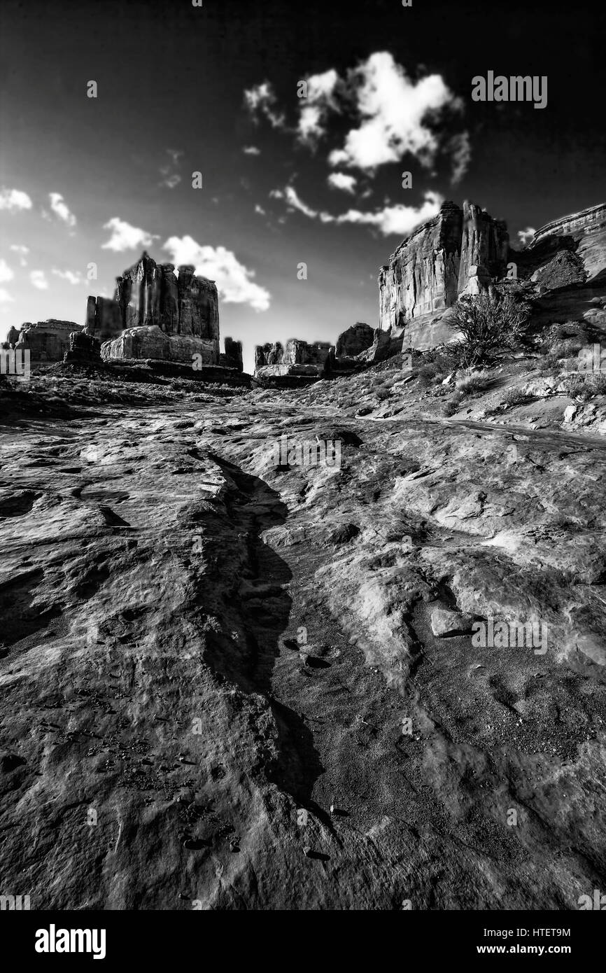 Immagine in bianco e nero, Parco Nazionale Arches Foto Stock